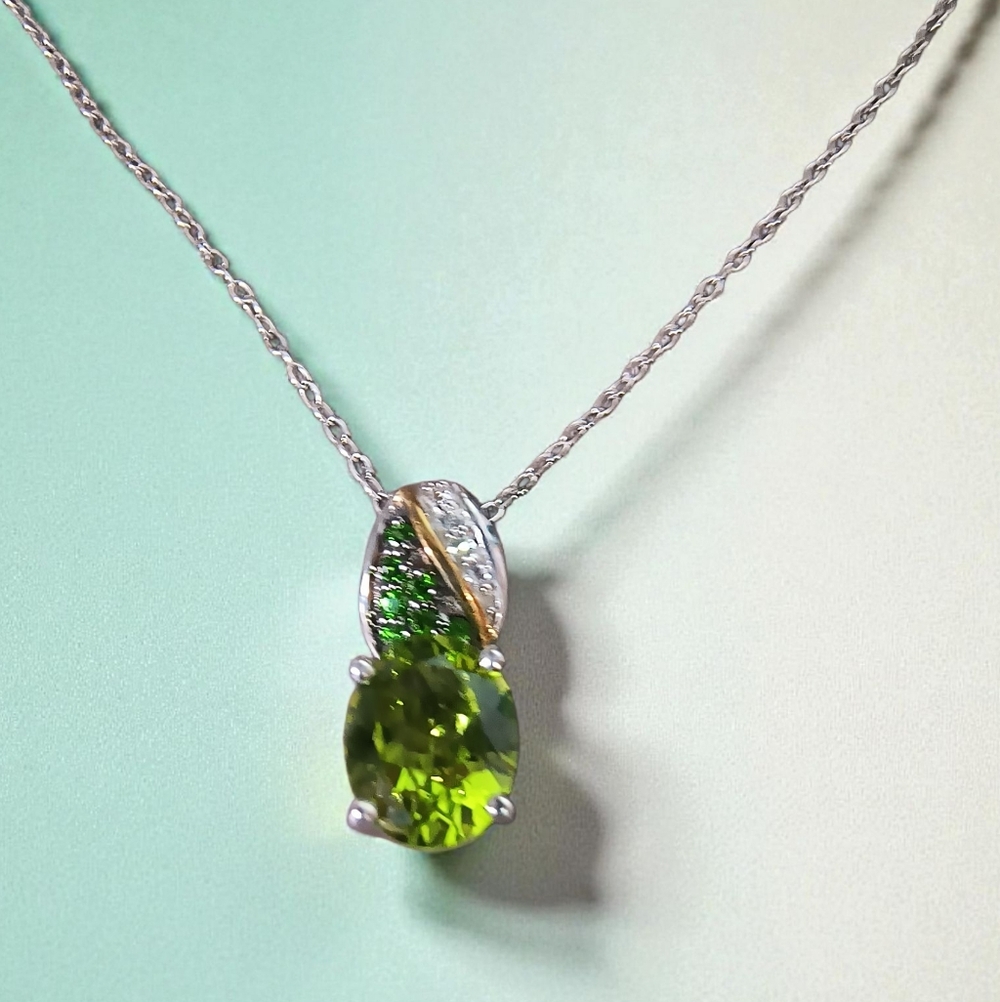 Sterling Silver, Peridot, Chrome Diopside & White Topaz Pendant Necklace